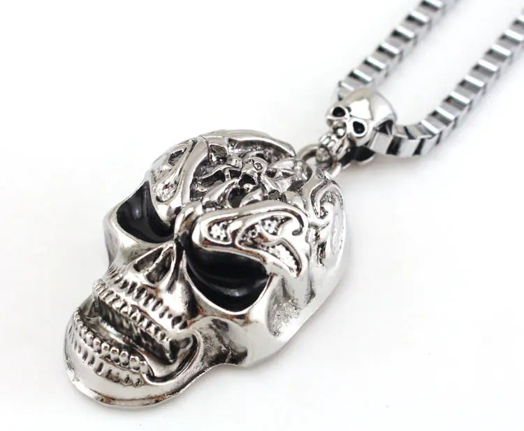 3D Skull Pendant Box Chain Men's Necklace