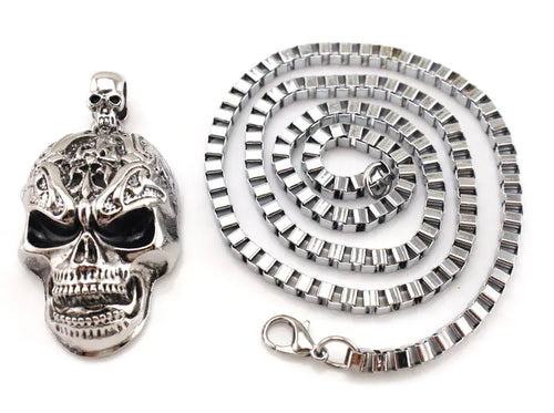3D Skull Pendant Box Chain Men's Necklace