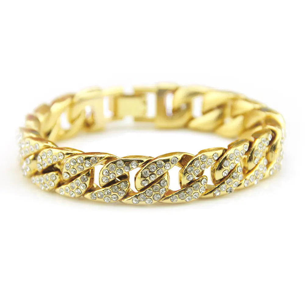 Diamond-Studded Men's Bracelet in Hip-Hop Style