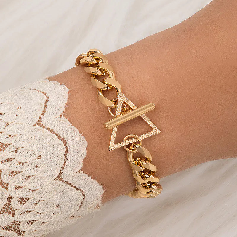 Geometric Leaf and Plane Chain Bracelet Set for Women