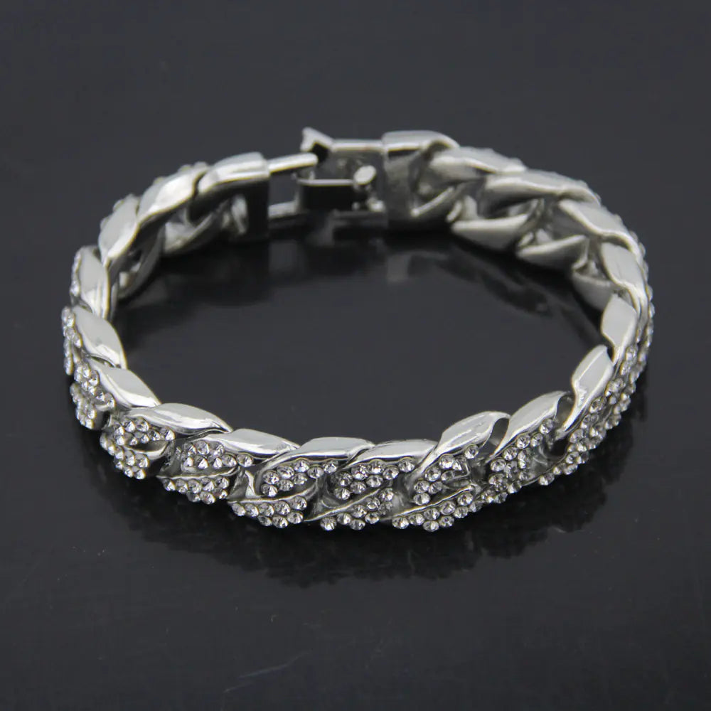 Diamond-Studded Men's Bracelet in Hip-Hop Style