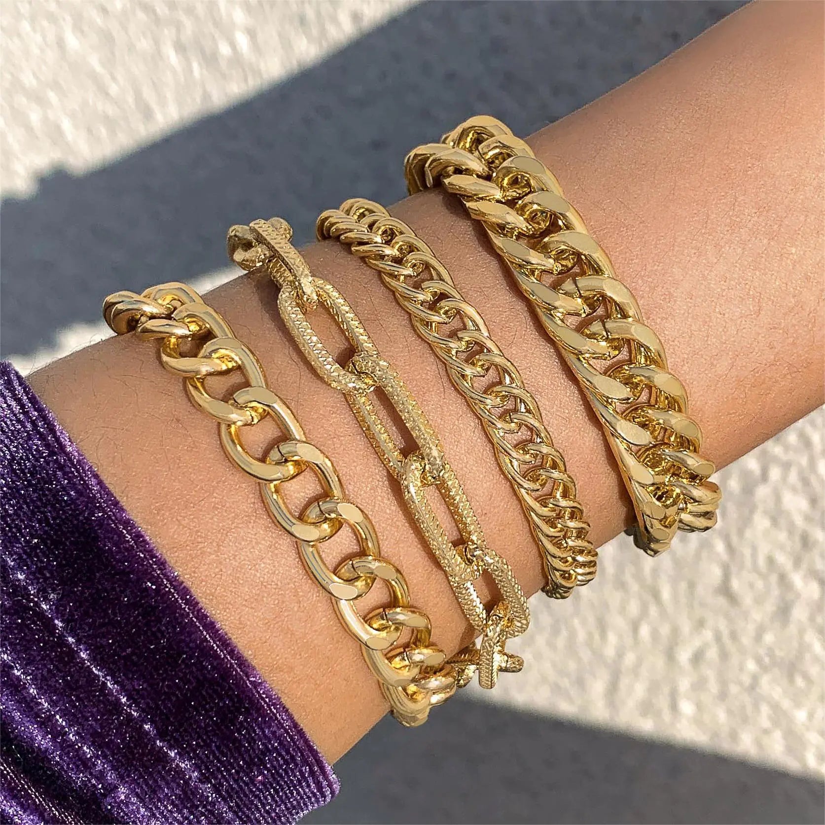 Geometric Leaf and Plane Chain Bracelet Set for Women