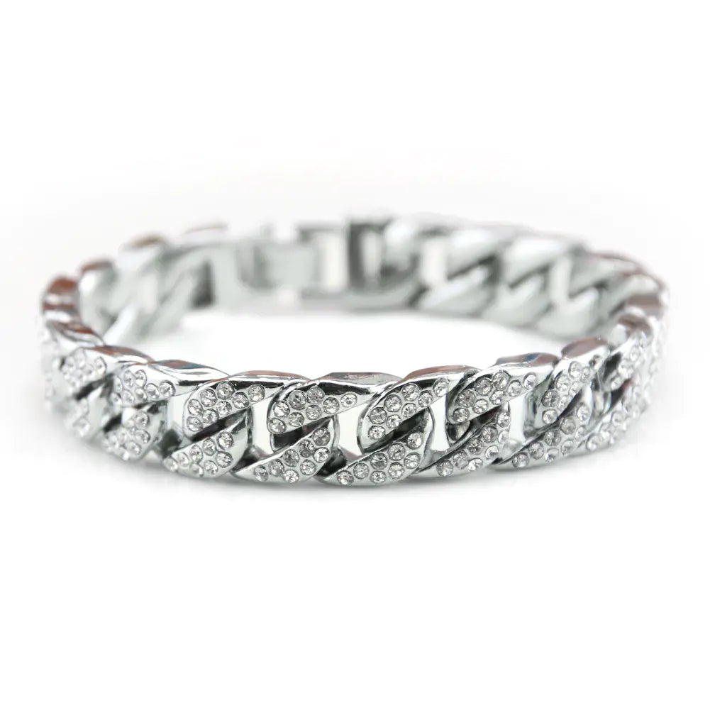 Diamond-Studded Men's Bracelet in Hip-Hop Style