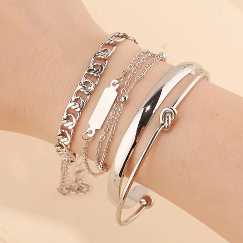 Hip-Hop Style Geometric Metal Knot Bracelet Set