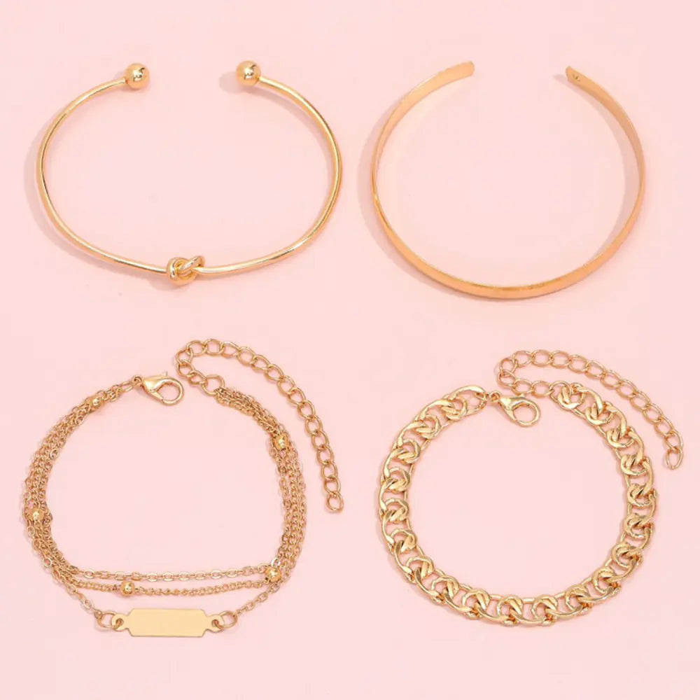 Hip-Hop Style Geometric Metal Knot Bracelet Set