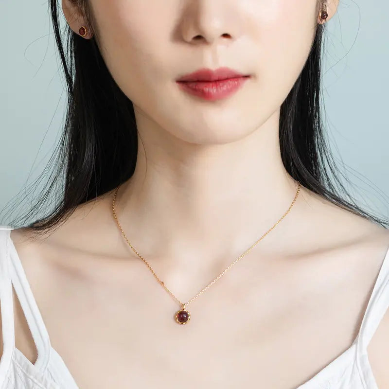 S925 Silver and 9K Gold Minimalist Garnet Pendant