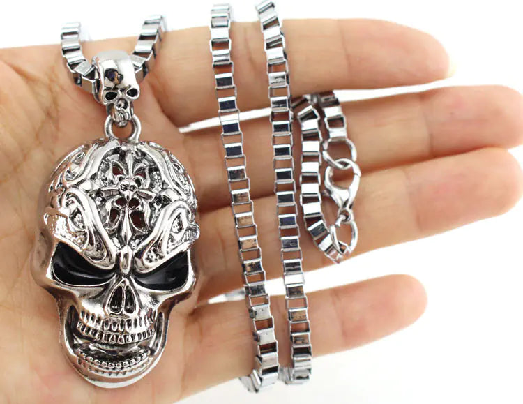 3D Skull Pendant Box Chain Men's Necklace