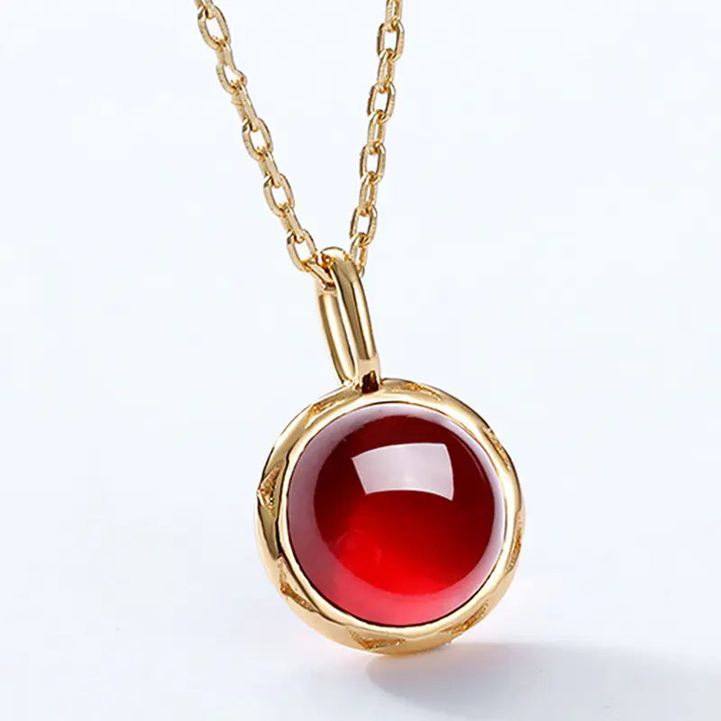 S925 Silver and 9K Gold Minimalist Garnet Pendant