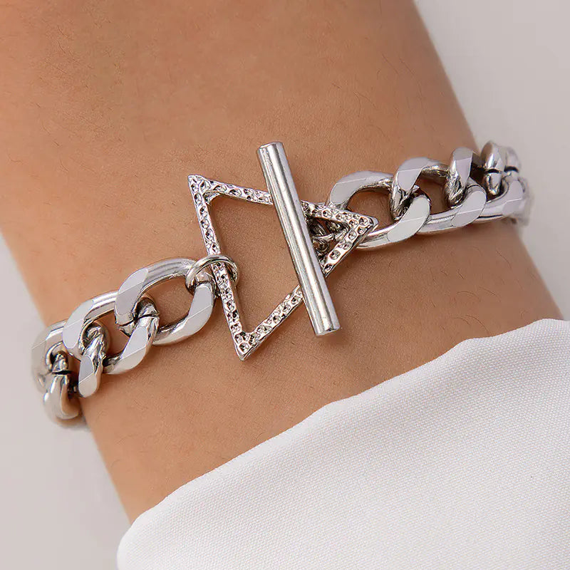 Geometric Leaf and Plane Chain Bracelet Set for Women