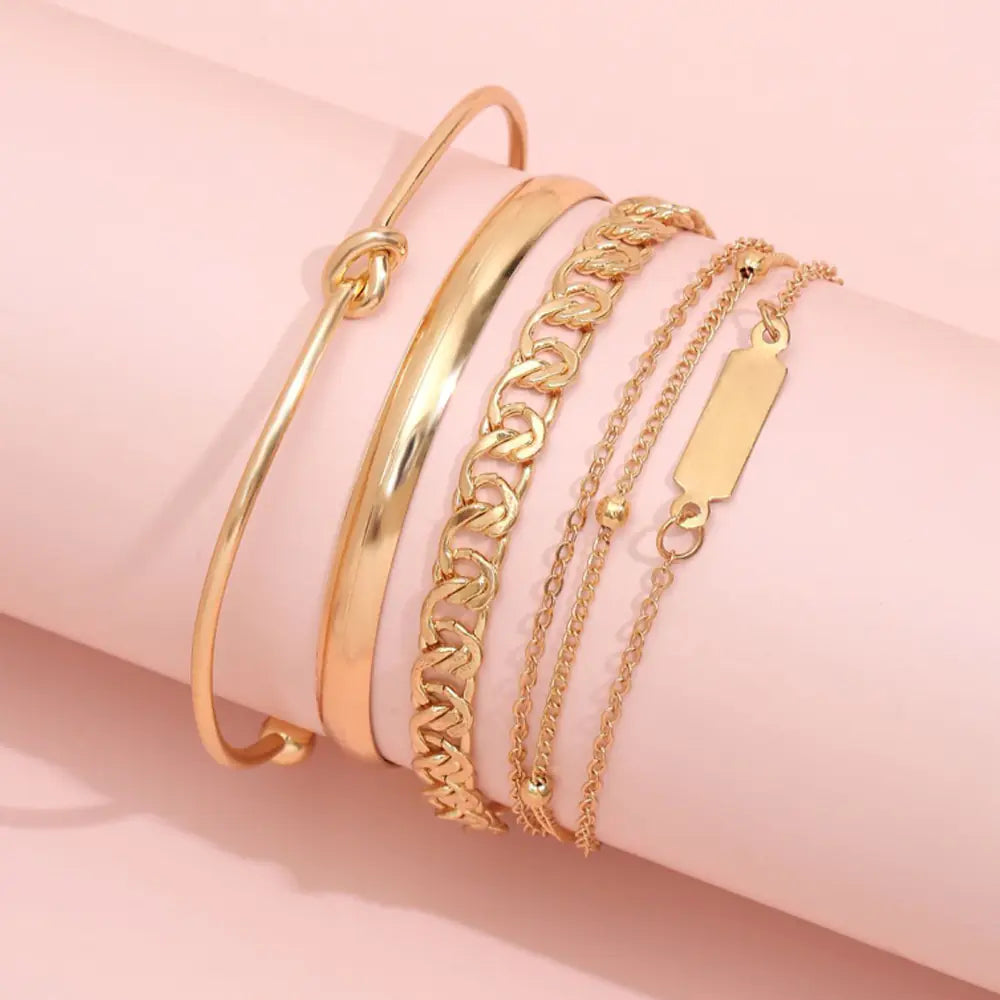 Hip-Hop Style Geometric Metal Knot Bracelet Set