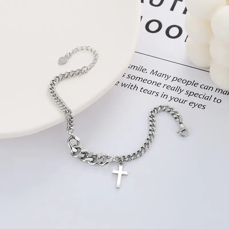 Personalized Hip Hop Cross Bracelet with Geometric Twist