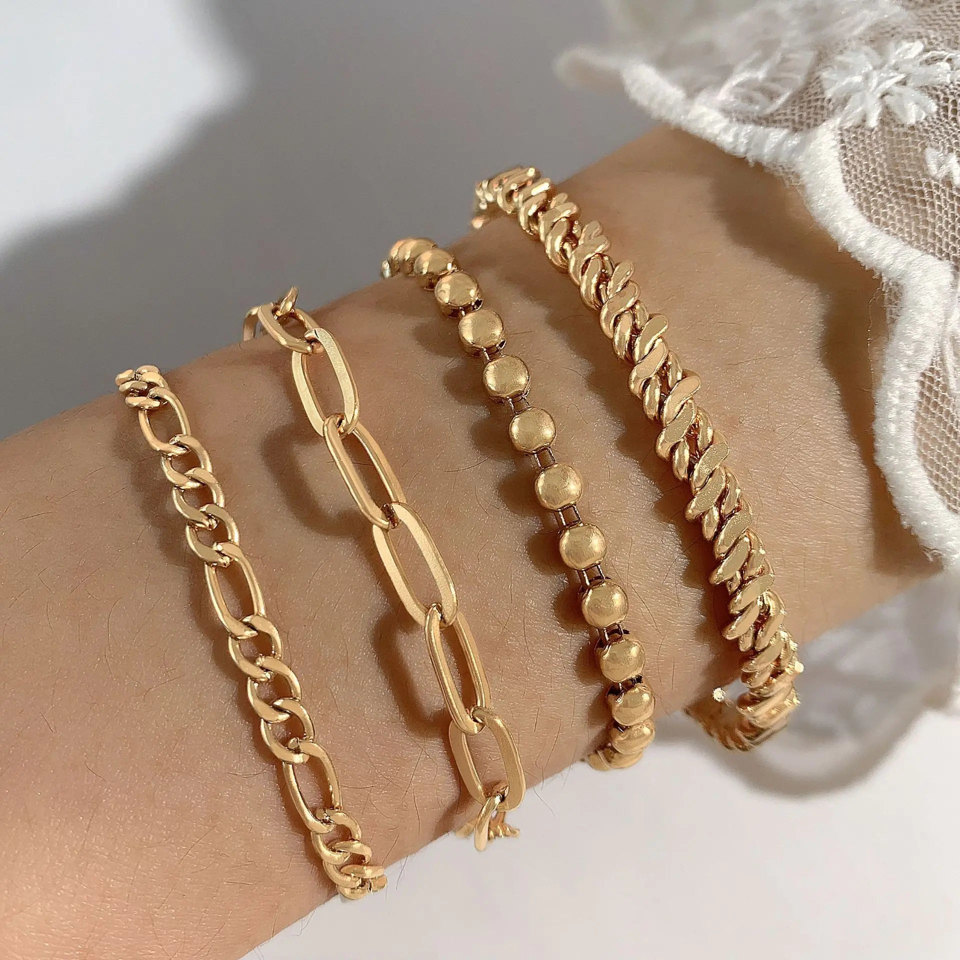 Geometric Leaf and Plane Chain Bracelet Set for Women