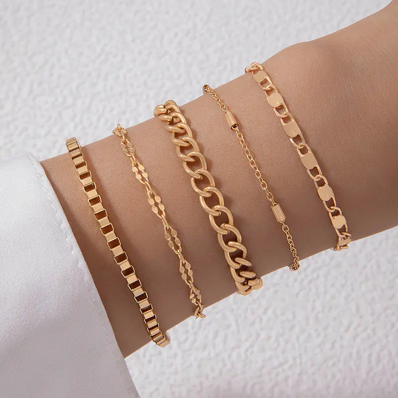 Geometric Leaf and Plane Chain Bracelet Set for Women