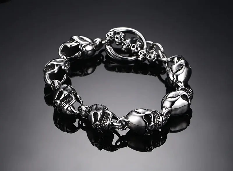 Punk Style Skull Bracelet - Stainless Steel Chain