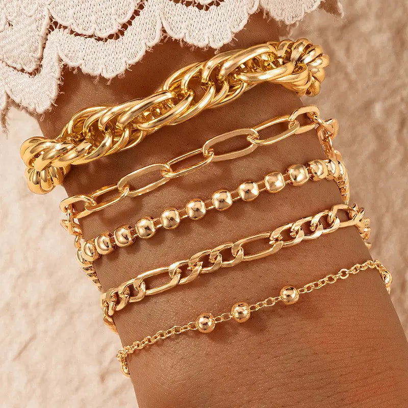 Geometric Leaf and Plane Chain Bracelet Set for Women