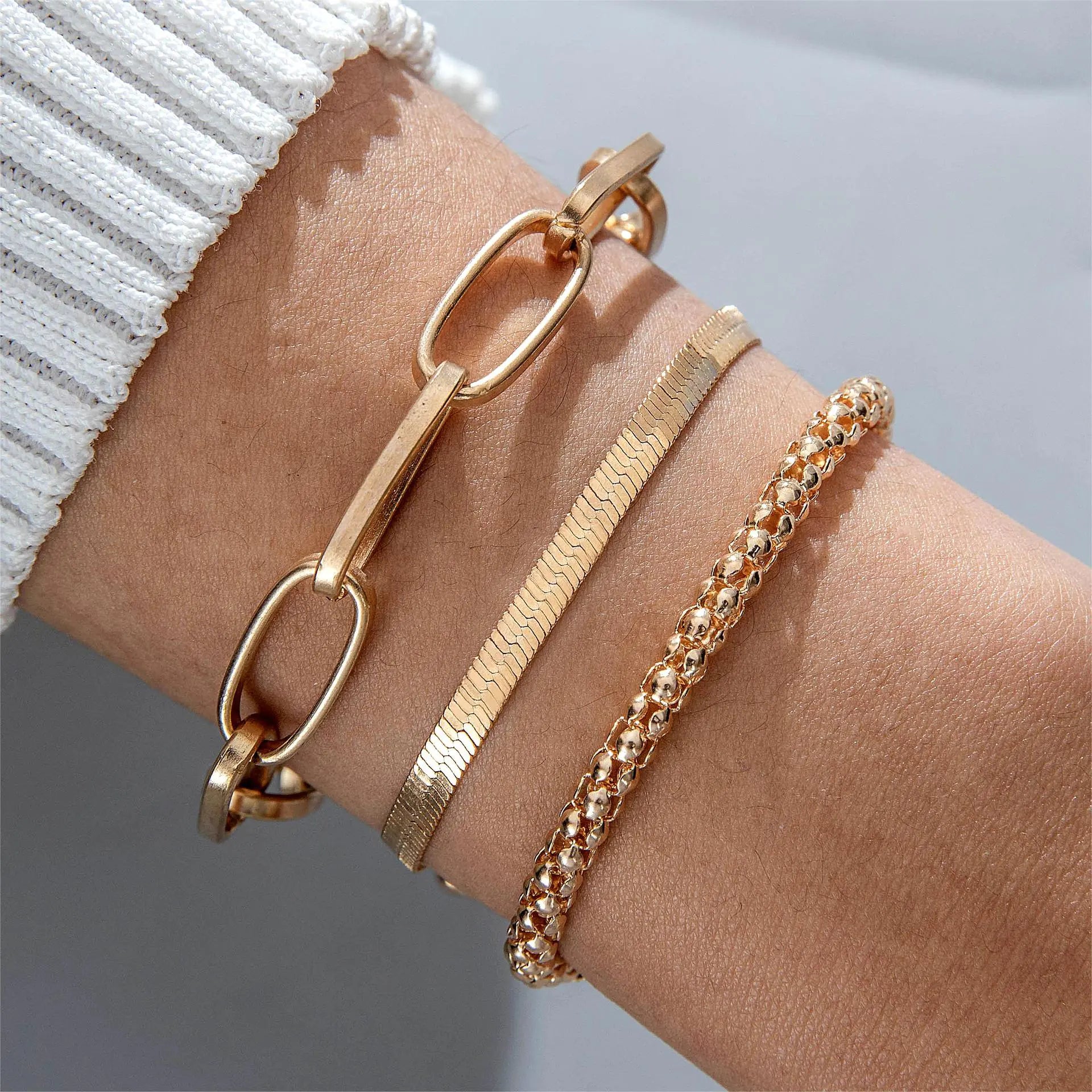 Geometric Leaf and Plane Chain Bracelet Set for Women