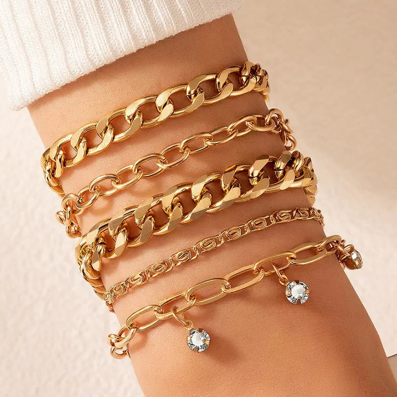 Geometric Leaf and Plane Chain Bracelet Set for Women