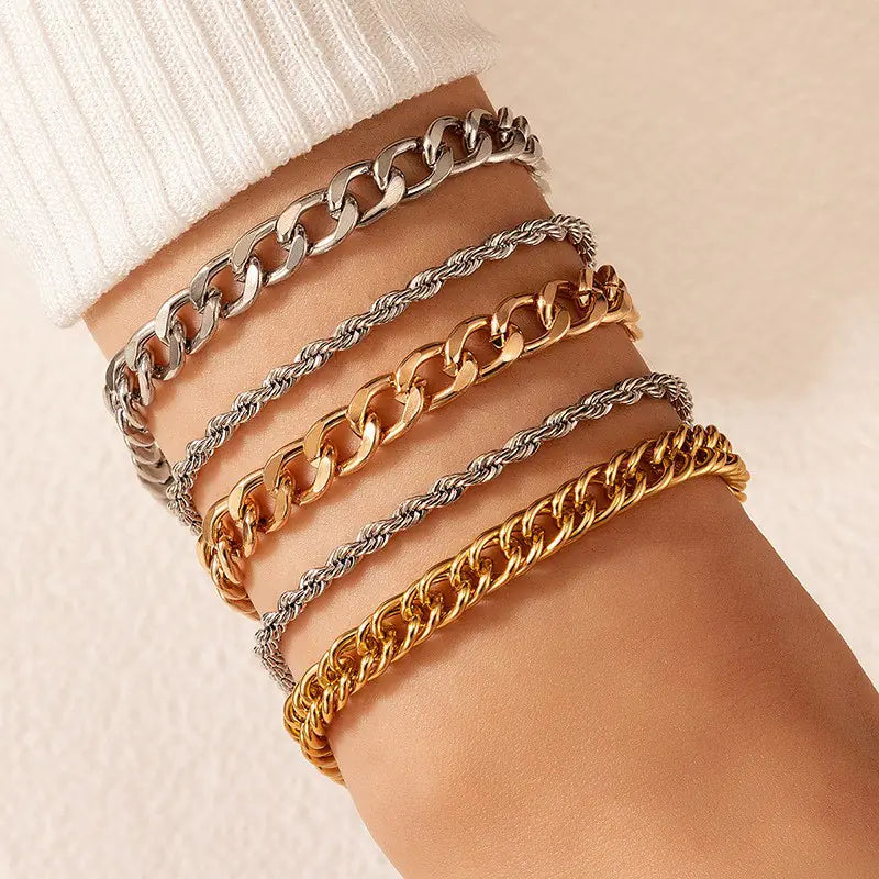 Geometric Leaf and Plane Chain Bracelet Set for Women