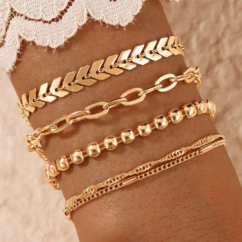 Geometric Leaf and Plane Chain Bracelet Set for Women