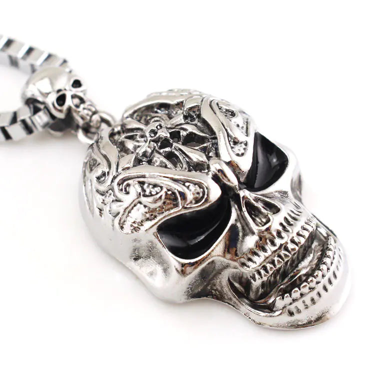 3D Skull Pendant Box Chain Men's Necklace
