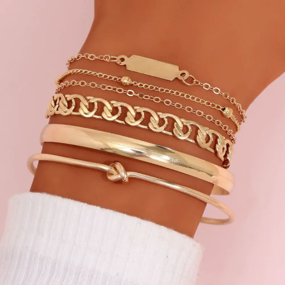 Hip-Hop Style Geometric Metal Knot Bracelet Set