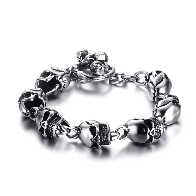 Punk Style Skull Bracelet - Stainless Steel Chain